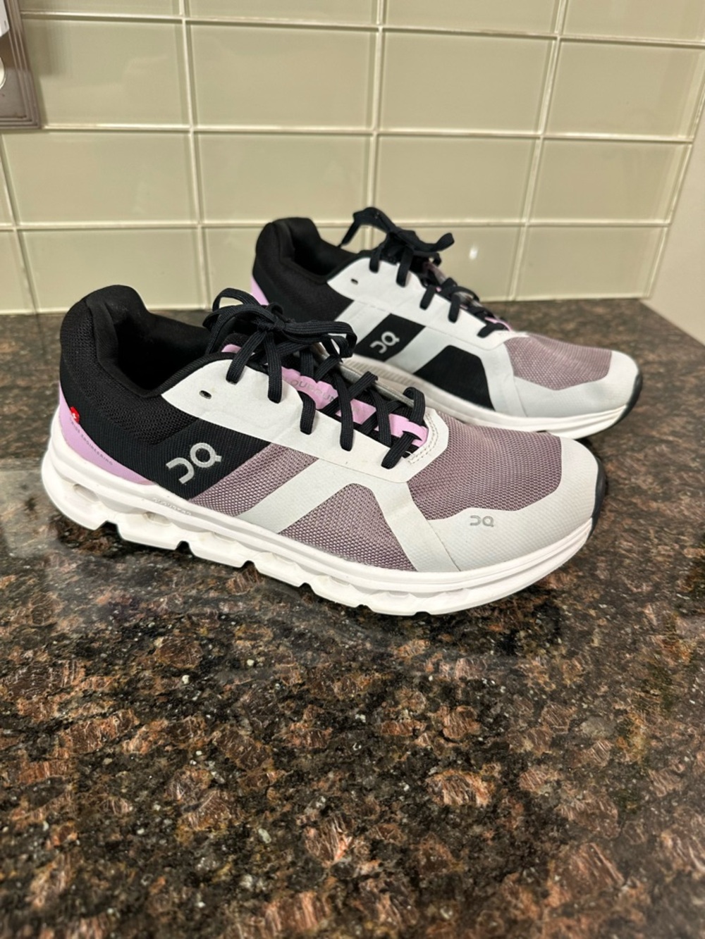 On Running Women's Athletic Shoes in White, Black & Lavender